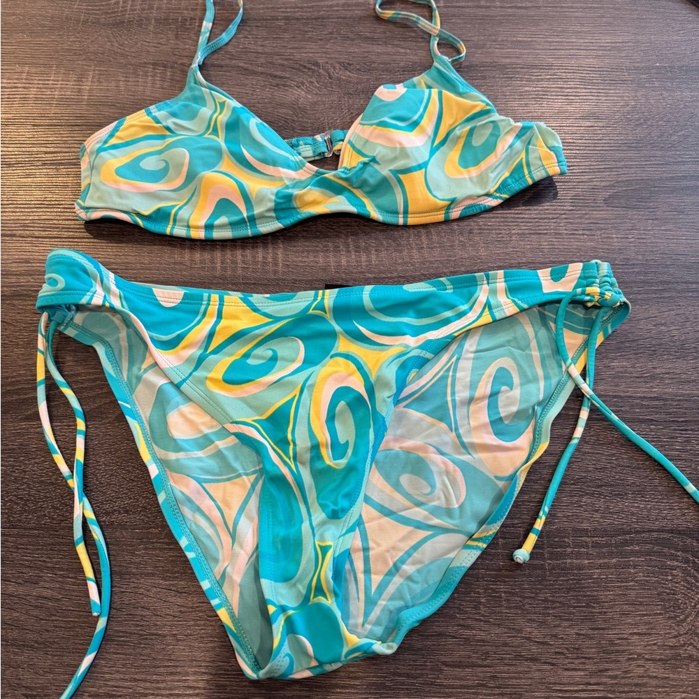 Xhilaration Turquoise, Yellow & White Swirl Bikini